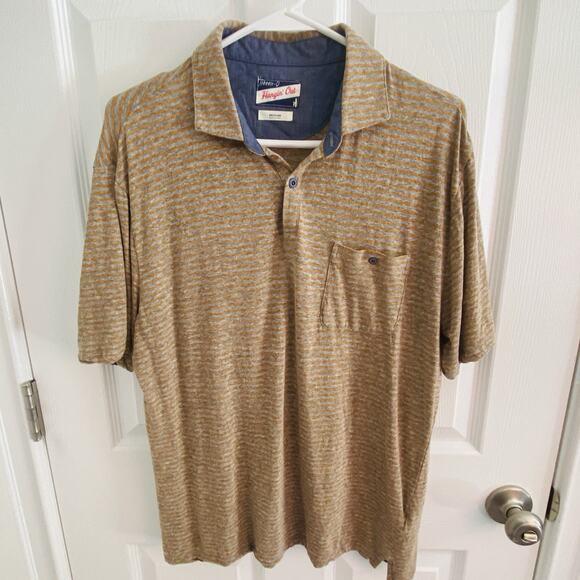 JOHNNIE-O Shirt Mens Size Medium Golden Yellow Striped Hangin' Out GOLF Polo - Picture 1 of 6